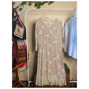 vintage 70s flowy sage floral print dress